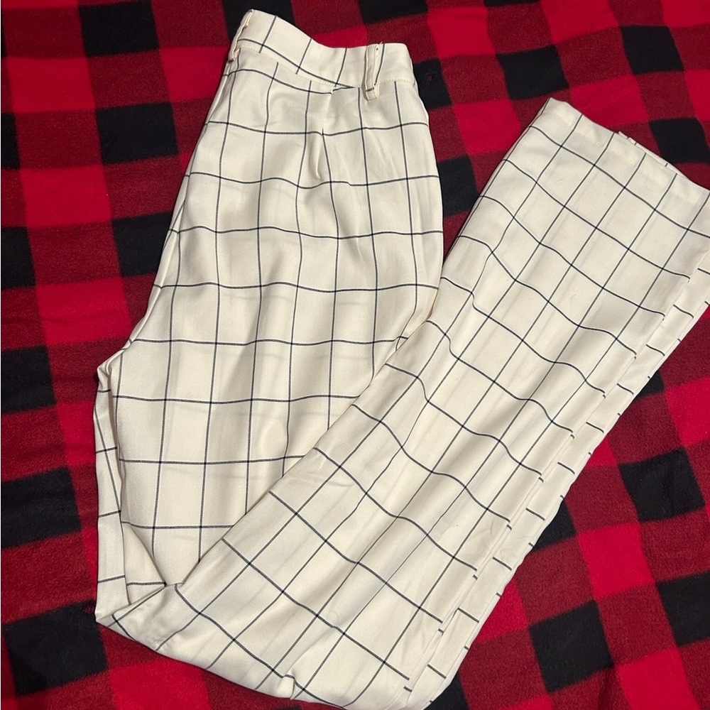 White & Black Slim Fit Checkred Women’s Pants